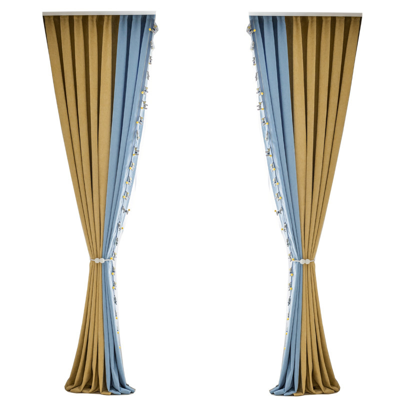 韩式卡通蓝黄拼接成品儿童房定制羊绒遮光男孩女孩卧室飘窗帘布料,居家布艺,定制窗帘,淘宝优惠券,粉丝福利购,淘宝优惠卷