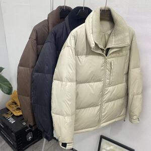 立领假两件拼接针织衫羽绒服冬季新品韩版休闲纯色短款白鸭绒外套