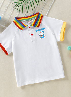 男女童短袖t恤夏装新款洋气宝宝半袖上衣夏季儿童彩虹翻领polo衫