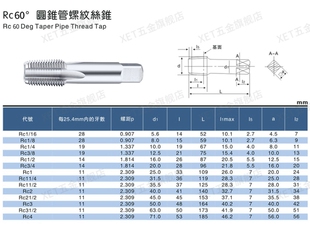 XET钨钢丝锥英制RC管螺纹丝锥整体硬质合金丝锥机用丝锥数控丝攻