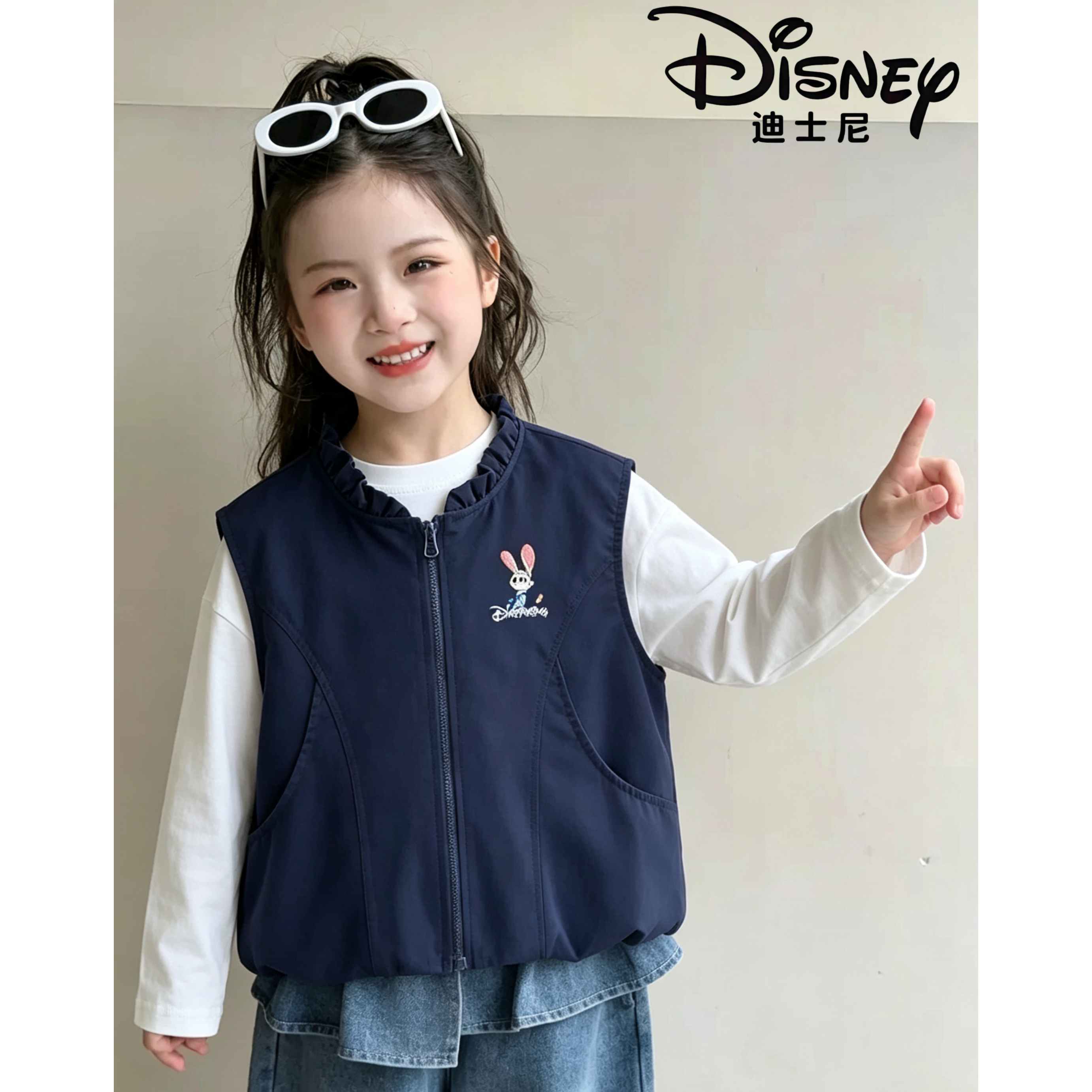 迪士尼小女孩女童马甲春秋外穿新款韩版洋气时髦儿童女孩坎肩背心