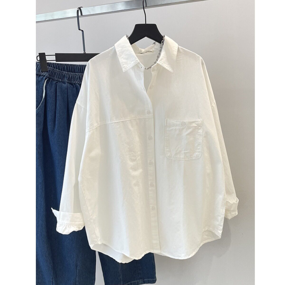 港味休闲白衬衫女宽松2026新款慵懒百搭纯棉长袖叠穿衬衣外搭上衣