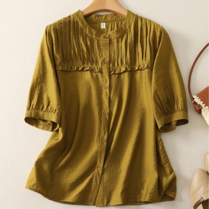 棉麻上衣女高端亚麻轻奢年轻款2025新款妈妈夏装苎麻女装短袖衬衫