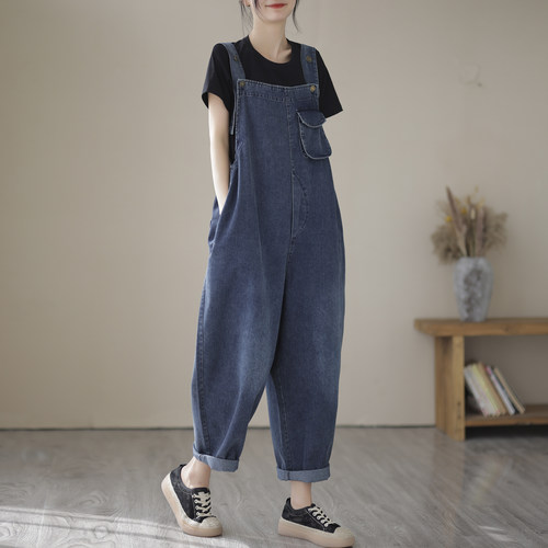 牛仔背带裤女韩版宽松折扣年新款春夏洋气减龄小个子吊带连体裤子