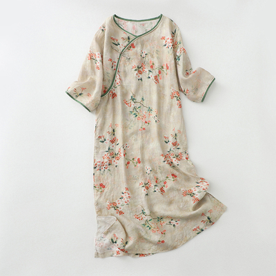 新中式改良旗袍连衣裙女夏季气质茶服复古宽松显瘦裙子中长款微胖