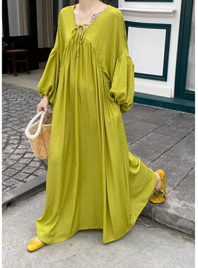 折扣捡漏外贸出口过膝裙子新款宽松显瘦过膝长款连衣裙组名媛风