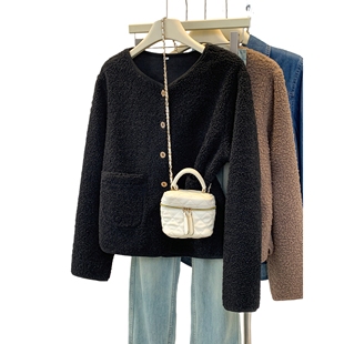 大码 仿羊羔毛宽松森系轻薄保暖长袖 马夹纯色单排扣 秋冬新款 4色5码