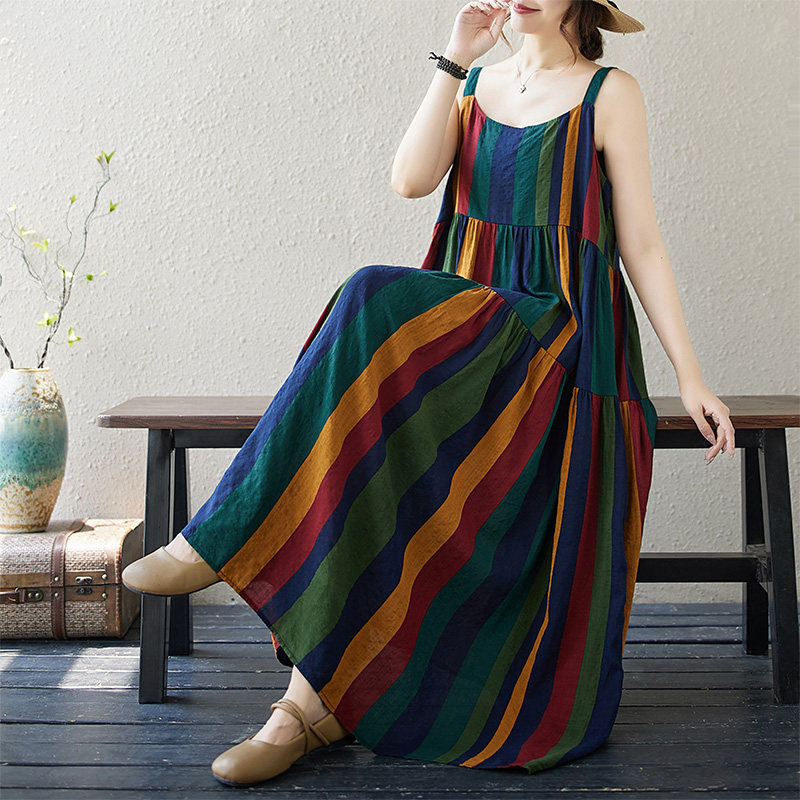 条纹印花复古减龄夏季新款大码女装宽松显瘦短袖吊带大摆连衣裙,女装/女士精品,大码连衣裙,淘宝优惠券,粉丝福利购,淘宝优惠卷