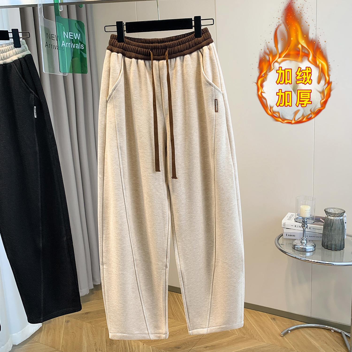 大码女装480克羊绒呢秋冬新款加绒高腰香蕉裤阔腿直筒休闲裤