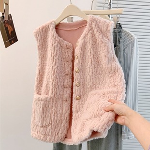 美人鱼压花毛马甲宽松森系轻薄保暖无袖 马夹气质坎肩外套纯色 大码