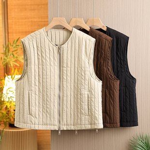 外搭马夹排骨风 拉链无线开衫 秋冬新款 复古绗线加厚马甲外套女时尚