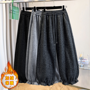 加绒花苞裤 女长裤 木耳边束脚灯笼裤 休闲阔腿裤 宽松垂感气球裤 冬季