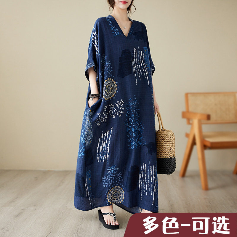 宽松复古棉麻棉麻印花