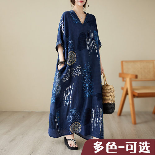 宽松复古棉麻棉麻印花