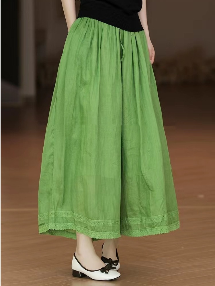 宽松直筒花边阔腿裤显瘦长裤子糖果色抽绳松紧腰裤子九分裤好质量