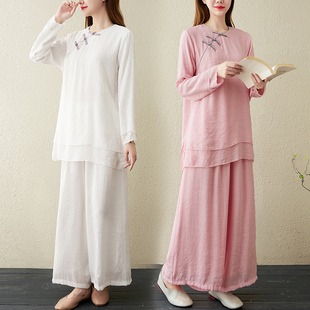 佛系套装女 中国风瑜伽两件套装居士禅修茶禅服盘扣2件套