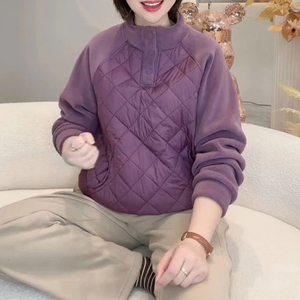 妈妈装秋冬立领压棉拼接加绒卫衣2023款加厚减龄百搭女装休闲上衣