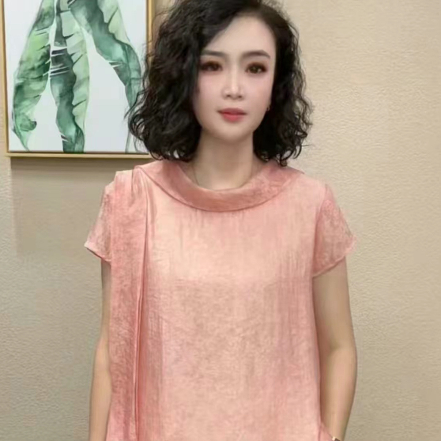 妈妈装夏堆堆领飘带减龄短袖T恤