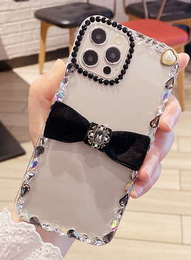 iphone17promax手机壳12水钻13适用于苹果16pro max硅胶钻14保护套iPhone15 plus黑色蝴蝶结其他机型可以定制