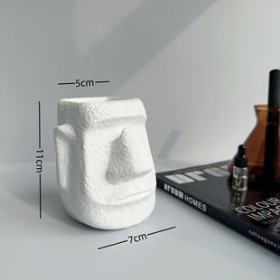 创意个性摩艾石像笔筒摆件石膏北欧礼品桌面化妆刷眼镜支架高颜值