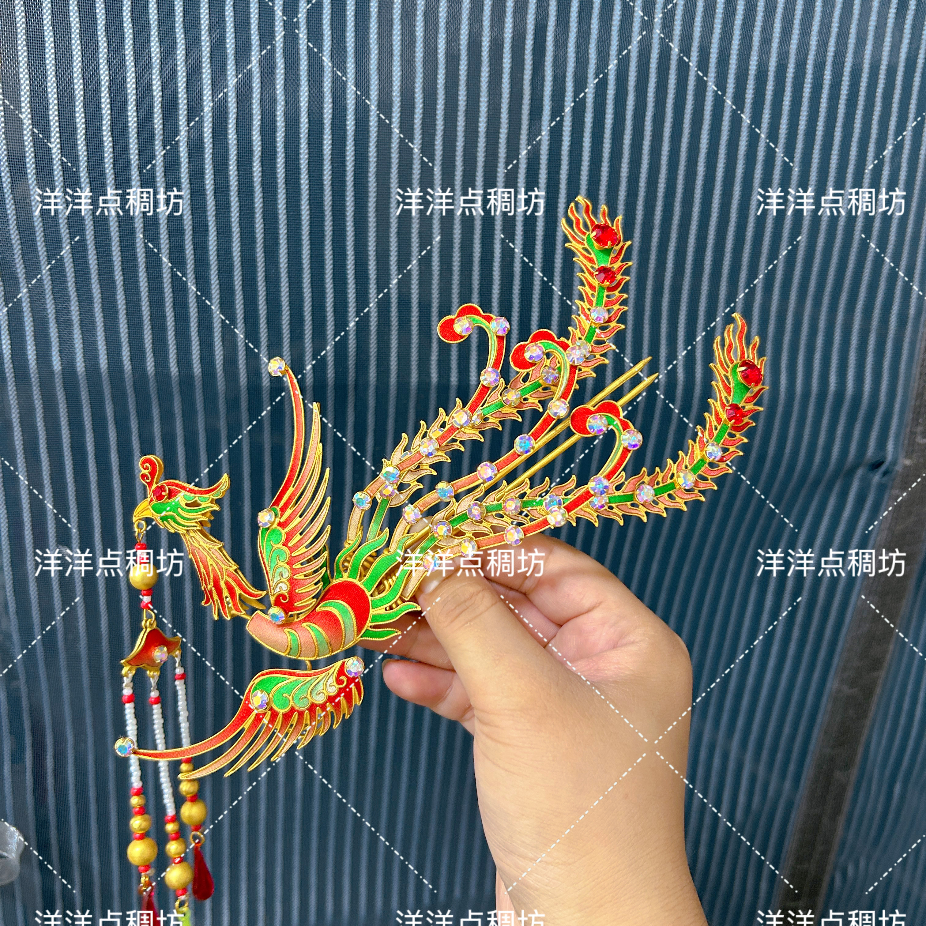 新款点稠红色渐变戏曲戏剧越剧黄梅戏花旦小旦头饰偏凤二三尾卧凤