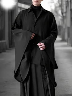 衬衫 黑暗士山本Men春秋季 纯色翻领长袖 设计感衬衣喇叭袖 欧美男士