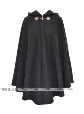 中世纪复古男女通用长袍兜帽纯色连帽款牛角扣斗篷加长保暖外套