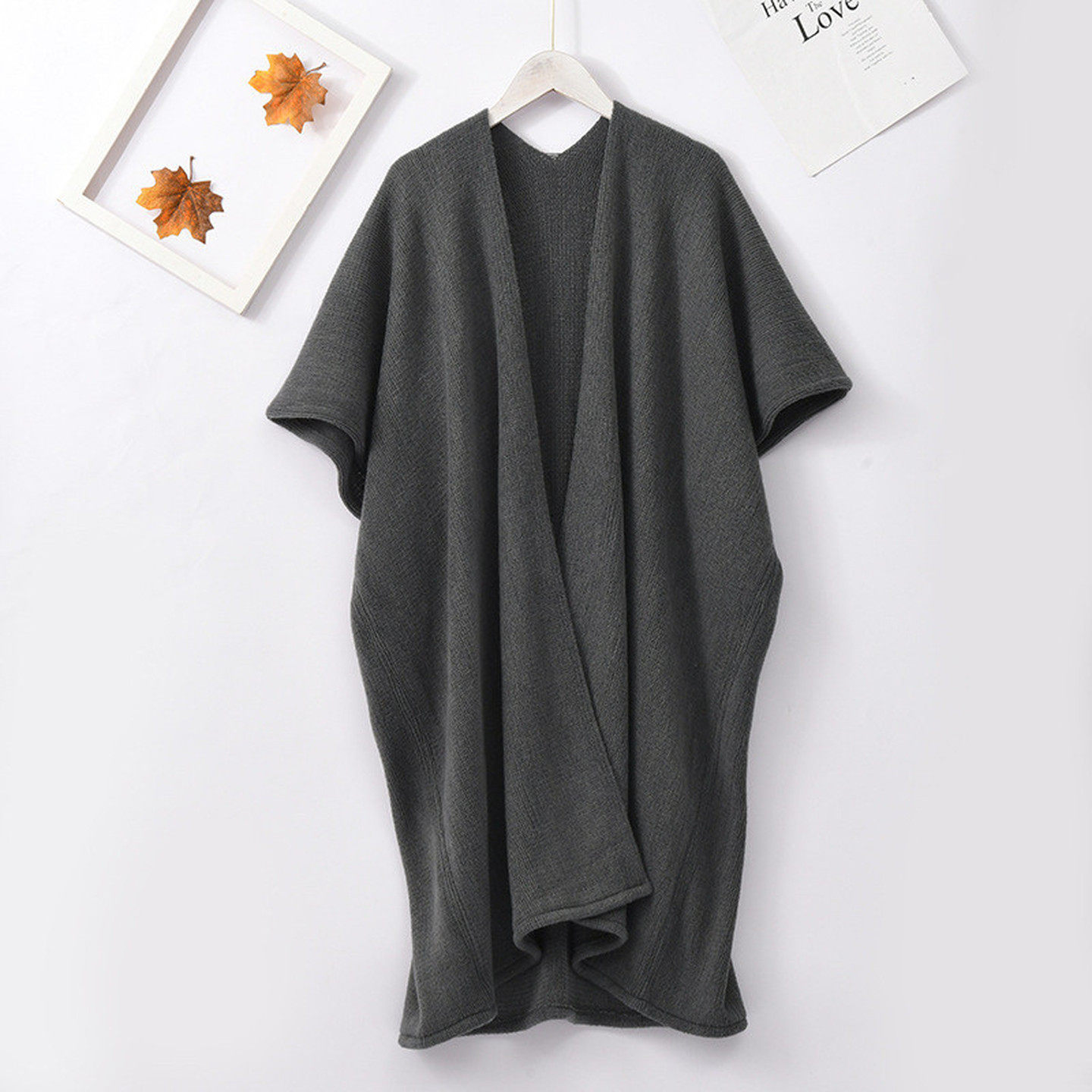 开叉披肩欧美纯色保暖围巾披肩百搭防晒针织女空调保暖斗篷长外套