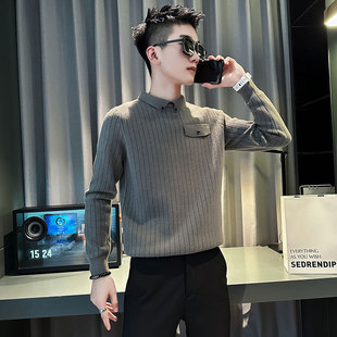 社会青年毛衣秋冬潮流百搭休闲打底衫男矮个子XS码S修身针织线衣