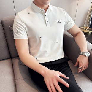 青年刺绣韩版 半袖 上衣小个子S码 夏款 翻领半袖 男短袖 修身 t恤 polo衫