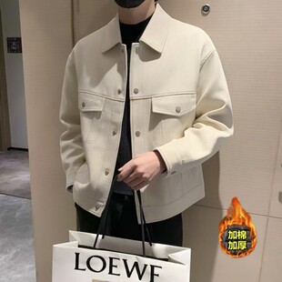 冬季社会小伙明线工装斜纹加厚夹克青年男士小码S号修身翻领外套