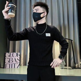 XS码矮小个子穿搭毛衣男生冬季痞帅绣标针织衫S号修身半高领线衣