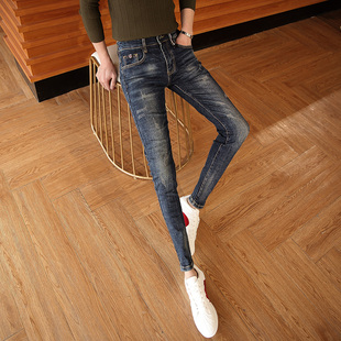 修身 27休闲潮牌猫须乞丐裤 牛仔裤 26码 子 男弹力小脚裤 160春秋小码