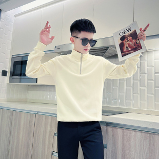 社会小伙秋冬纯色卫衣男潮流半拉链休闲百搭长袖t恤XS矮个子外套