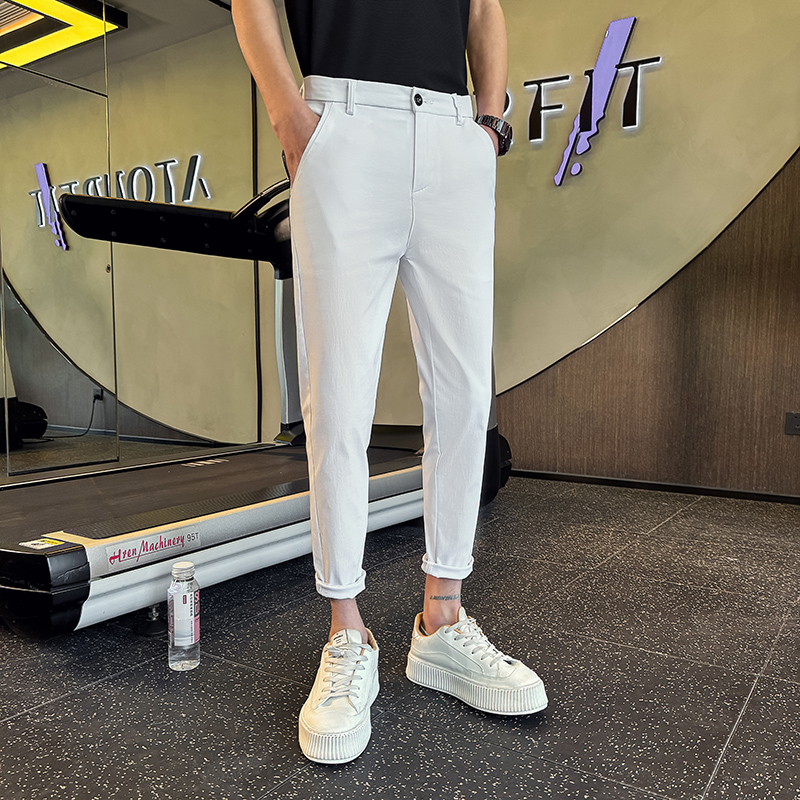 160帅t夏季小西装裤男矮个子26码27修身小脚九分裤纯色百搭休闲裤