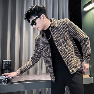 XS号百搭青年格子外套秋冬瘦小个子155小码男装时尚S翻领毛呢夹克