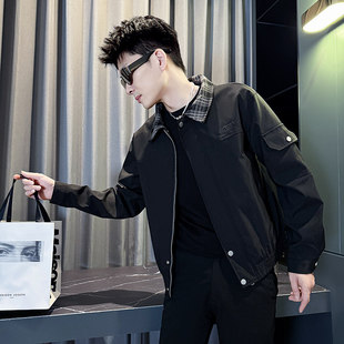 155帅t小码S号格子翻领夹克男秋装XS号矮个子160短款褂子修身外套