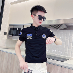 男潮牌刺绣韩版 半袖 上衣小个子S码 夏款 翻领半袖 短袖 修身 t恤 polo衫