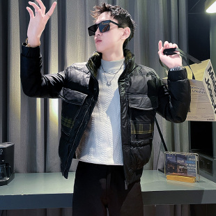 155加小码皮羽绒服矮个子男瘦版XS号短款外套修身S加厚保暖皮袄子