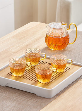 康宁茶具5件套家用耐高温玻璃茶壶玻璃茶杯龙鳞茶具