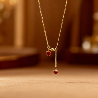 高级感爱心流苏钛钢项链女款小众气质ins轻奢百搭短款锁骨链1154