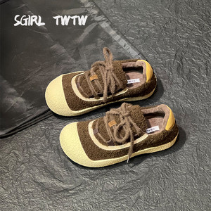 SGIRL TWTW毛毛大头丑萌鞋女复古百搭保暖休闲棉鞋时尚厚底运动鞋
