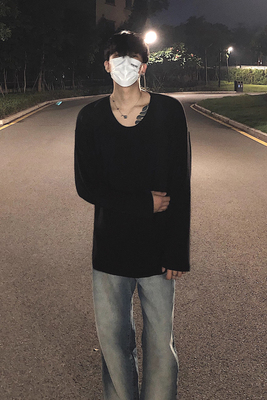 u型大领t恤男羊毛手感长袖防晒衣