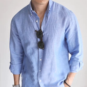 透气棉麻工装 欧货亚麻混纺衬衫 薄款 长袖 衬衣休闲百搭 男肌理感修身