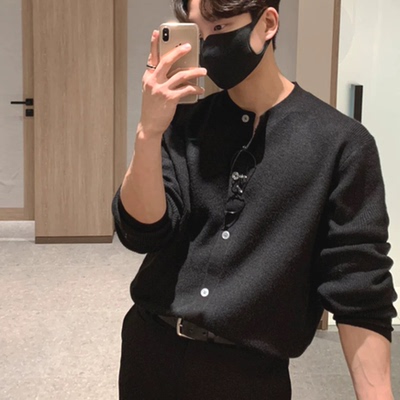 韩系包芯纱针织开衫圆领排扣卫衣