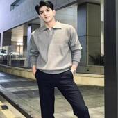 英伦雅痞风海鸥领针织polo衫 叠v领毛织保罗衫 男欧货修身 卫衣意式