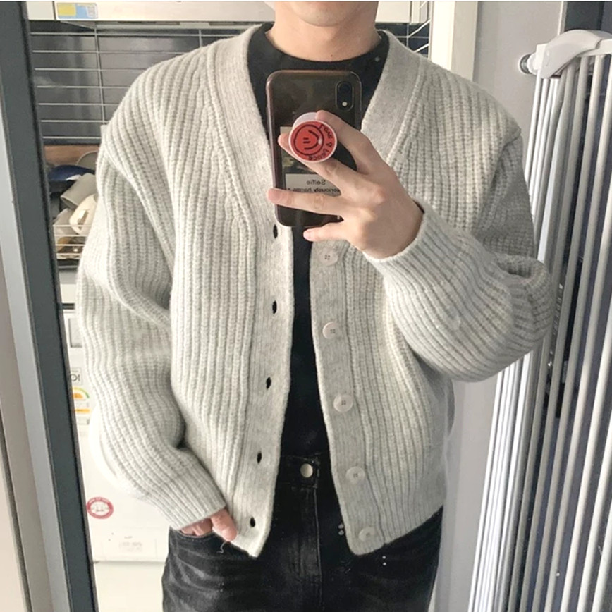 v领针织开衫单排扣修身卫衣外套