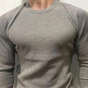 美式华夫格卫衣肌肉男硬汉修身长袖工装t恤休闲纹格紧袖打底衫潮