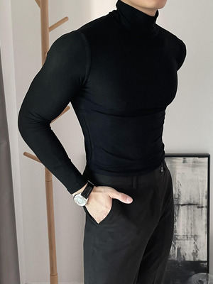 半高领t恤男修身型长袖中领内搭