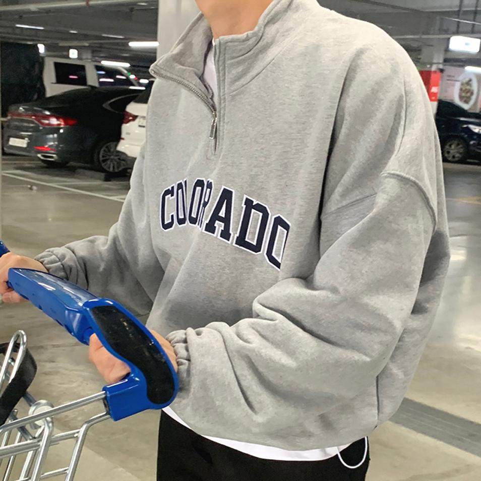 半高领拉链卫衣男字母印花宽松长袖t恤立领套头运动衫美式棒球服
